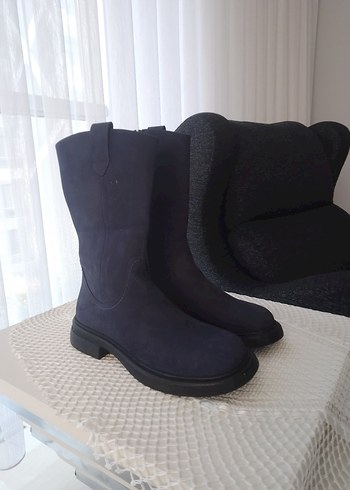 lacivert Süet Blok Topuklu Kadın Bot - Görsel 2