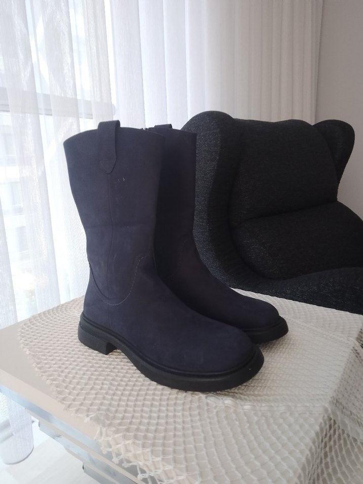 lacivert Süet Blok Topuklu Kadın Bot - Görsel 2