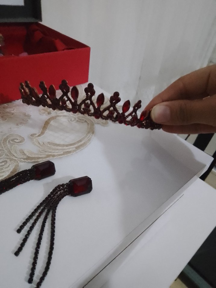 Bordo Parlak Taşlı Gotik Saç Aksesuarı - Görsel 2