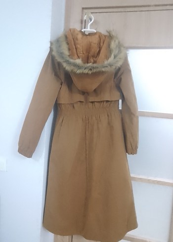 Kürklü Bej Uzun Kadın Kışlık Mont - Görsel 3