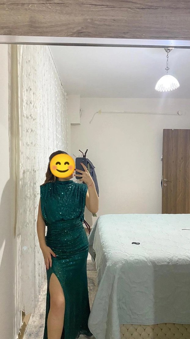 Yeşil Parlak Payetli Midi Elbise - Görsel 2