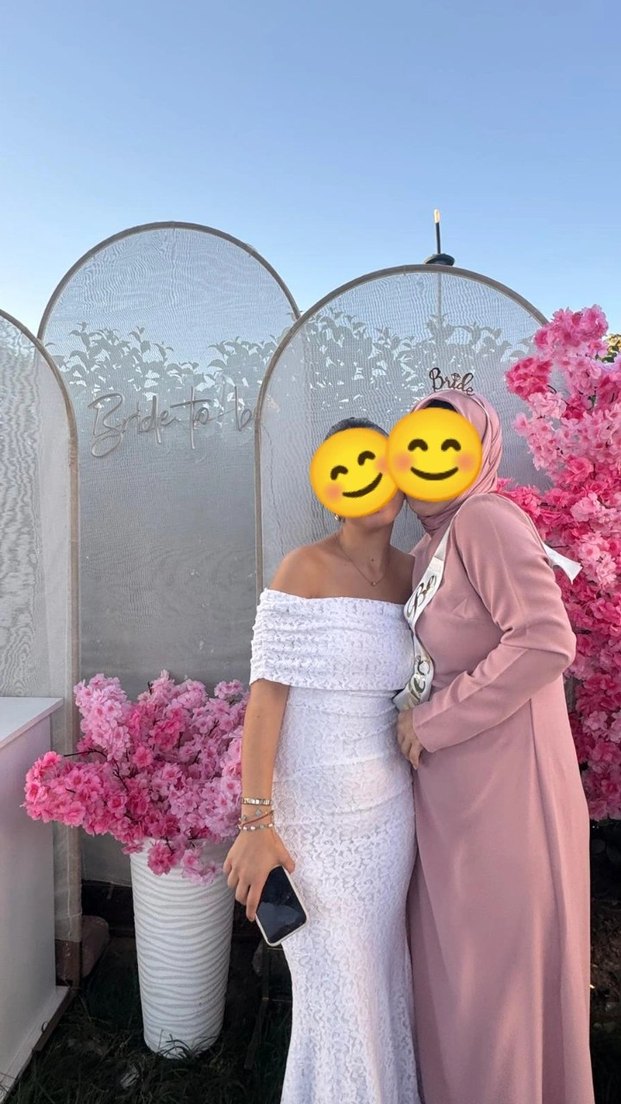 Dantel Detaylı Straplez Midi Beyaz Elbise - Görsel 2