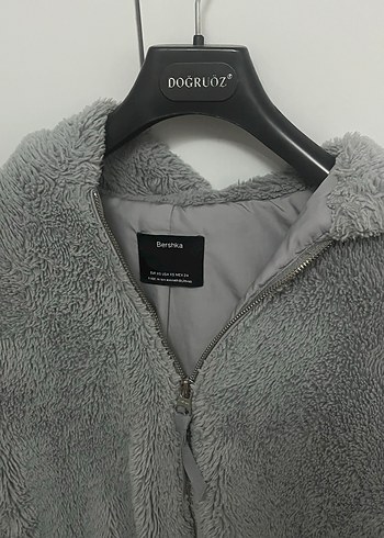 xs Beden gri Renk BERSHKA Gri Peluş Kadın Mont