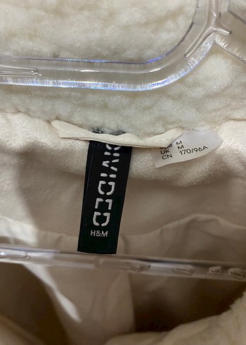 m Beden Peluş Detaylı beyaz Midi Kadın Ceket