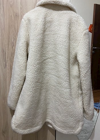 Peluş Detaylı beyaz Midi Kadın Ceket