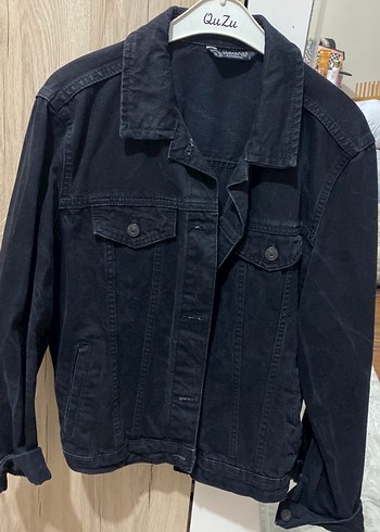l Beden Siyah Düğmeli Kadın Denim Ceket