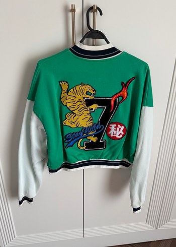 Kadın Yeşil Düğmeli Bomber Ceket - Görsel 3