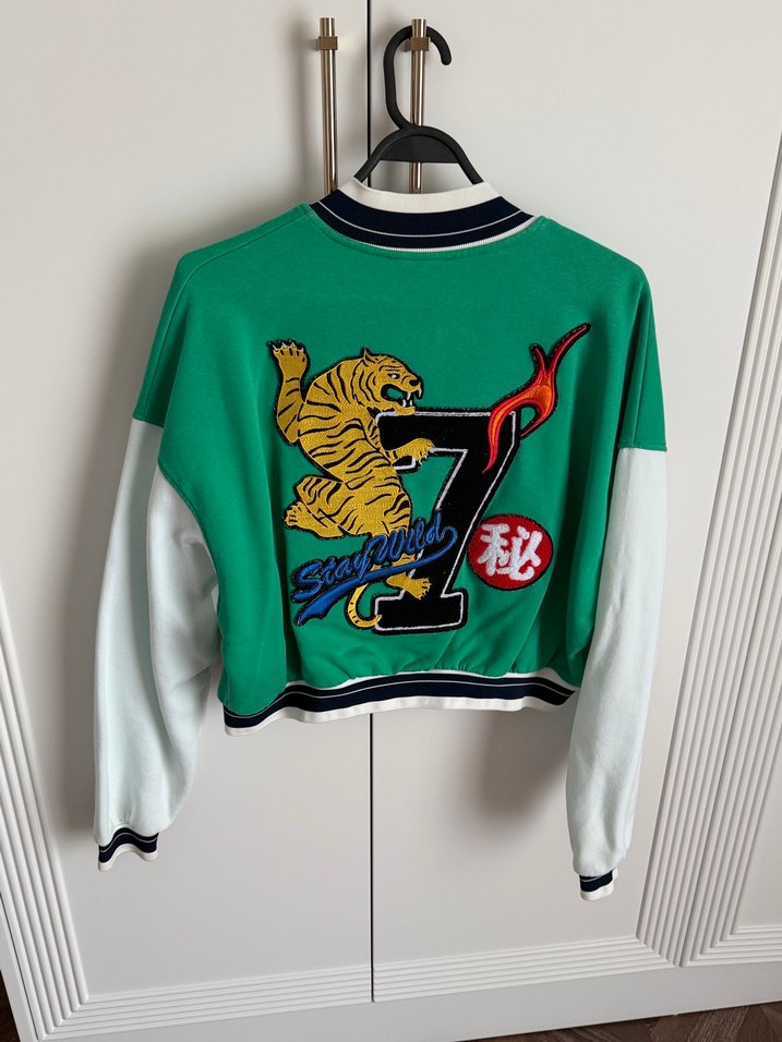 Kadın Yeşil Düğmeli Bomber Ceket - Görsel 3