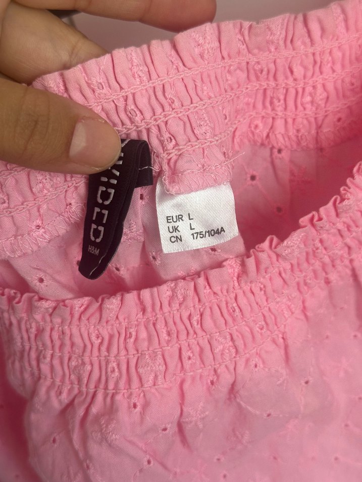 Pembe Keten Mini Bluz, Düğmeli, Kısa Kollu - Görsel 2