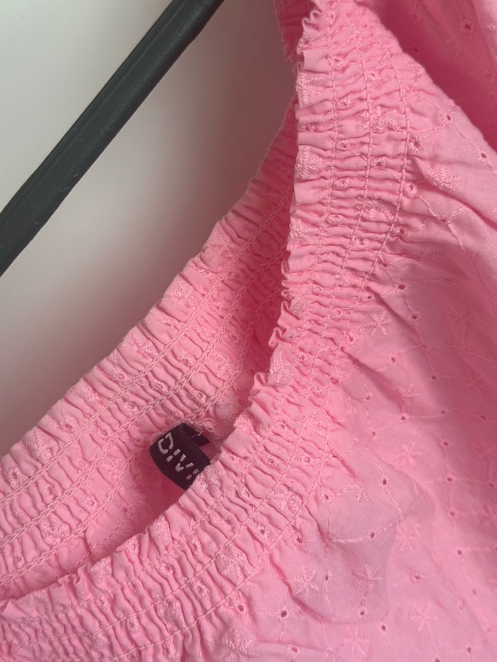 Pembe Keten Mini Bluz, Düğmeli, Kısa Kollu - Görsel 3