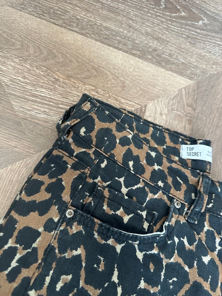 Kahverengi Leopar Desenli Kadın Salaş Kumaş Pantolon - Görsel 2