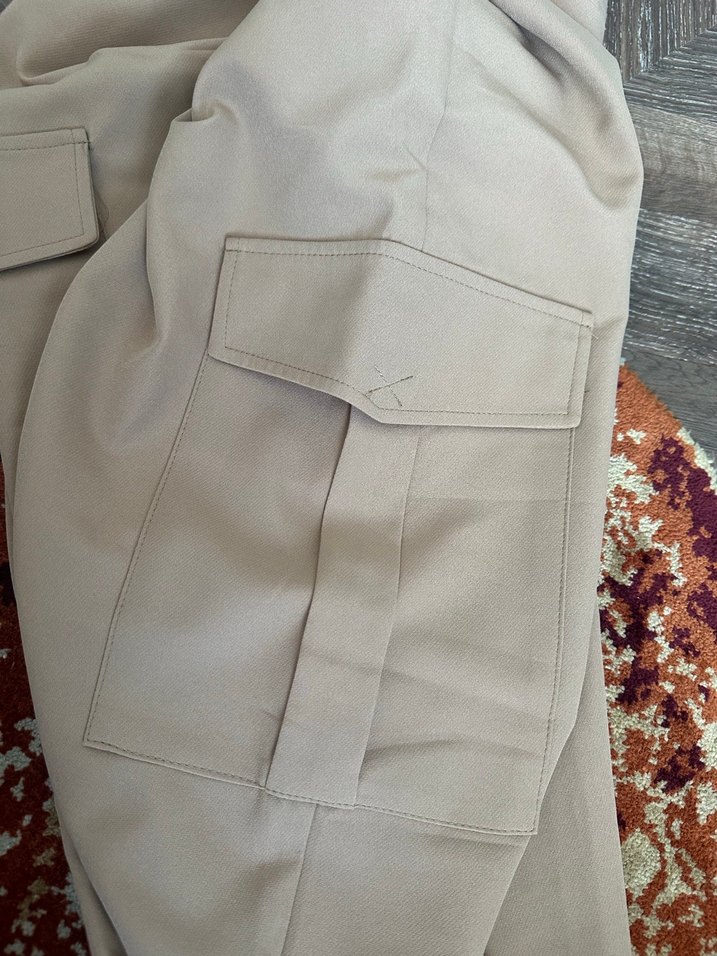 Bej Kadın Salaş Kumaş Pantolon Kemerli - Görsel 3