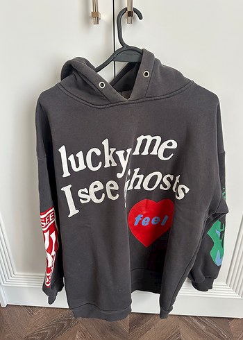 Gri Kapüşonlu Baskılı Kadın Sweatshirt