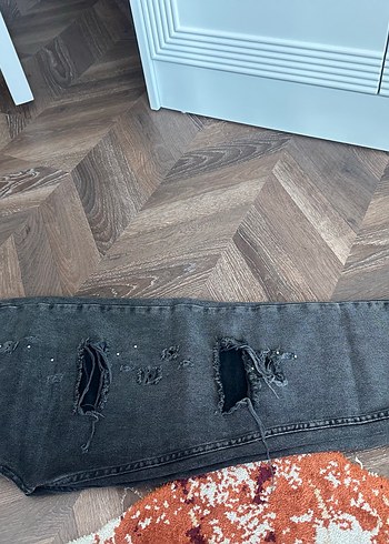 Diğer Nakışlı Gri Kadın Denim Pantolon