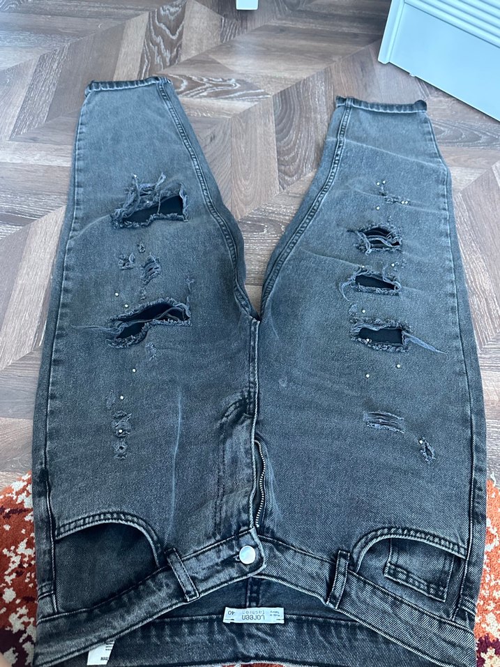 Nakışlı Gri Kadın Denim Pantolon - Görsel 5