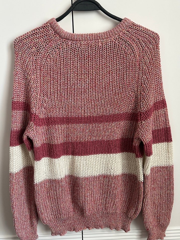 Pembe Çizgili Örgü Kadın Kazak - Görsel 4