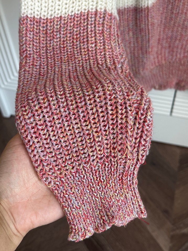 Pembe Çizgili Örgü Kadın Kazak - Görsel 3