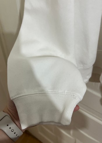 Beyaz Kadın Uzun Kollu Oversize Sweatshirt - Görsel 4