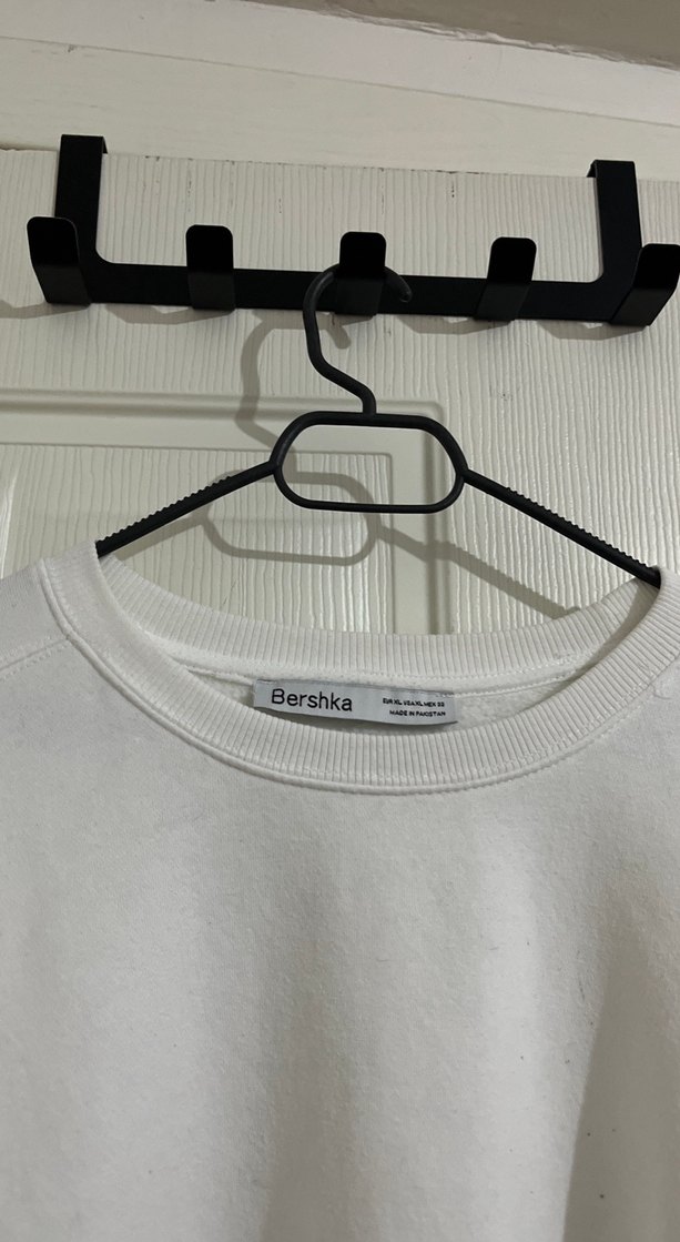 Beyaz Kadın Uzun Kollu Oversize Sweatshirt - Görsel 2