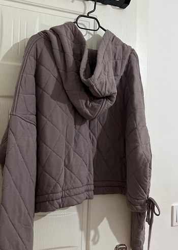 Gri Kapüşonlu Fermuarlı Kadın Ceket - Görsel 4