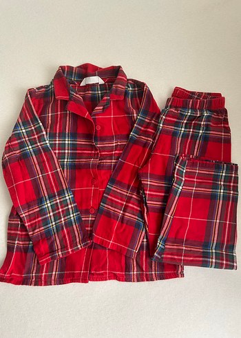 5 Yaş Beden Kırmızı Ekose Düğmeli Erkek Çocuk Pijama Takımı