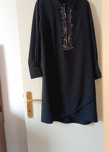 Siyah Nakışlı Hamile Midi Tunik