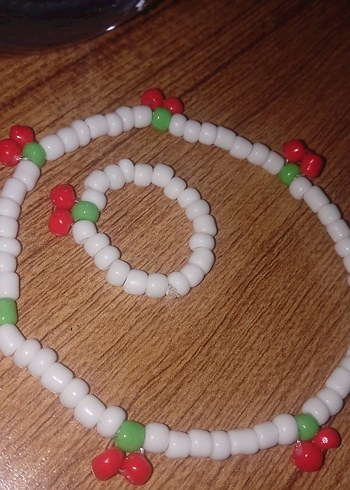 Boncuklu kirazlı bileklik ve Yüzük Seti - Görsel 2