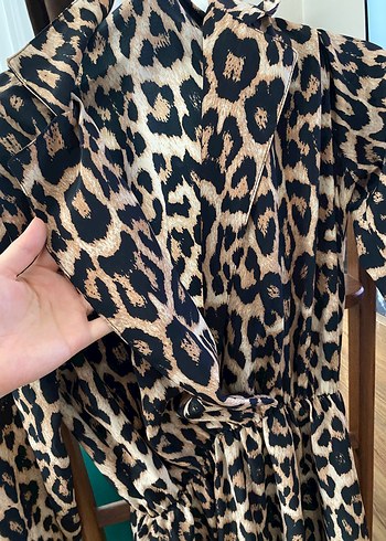 34 Beden Kahverengi Leopar Desenli Kadın Elbise
