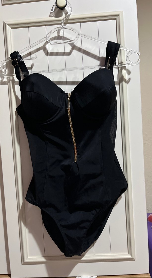 Fermuarlı Siyah Strappy Mayo - Görsel 2