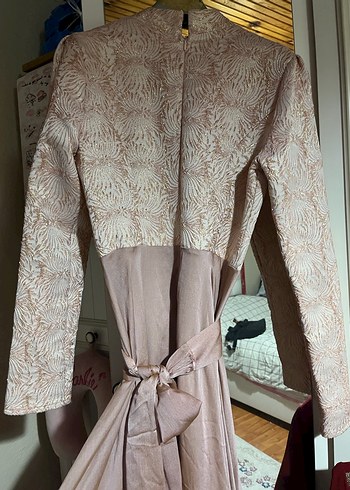 Uzun Kollu Pembe abiye - Görsel 4