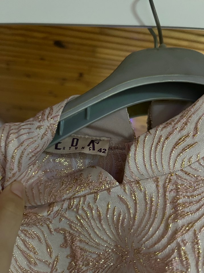 Uzun Kollu Pembe abiye - Görsel 3