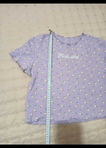 Mor Kısa Kollu Kız Örgü Tişört - Görsel 2