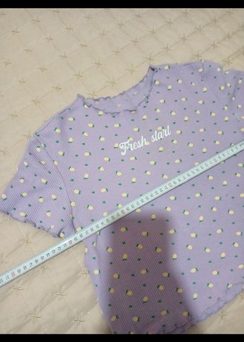 Mor Kısa Kollu Kız Örgü Tişört - Görsel 3