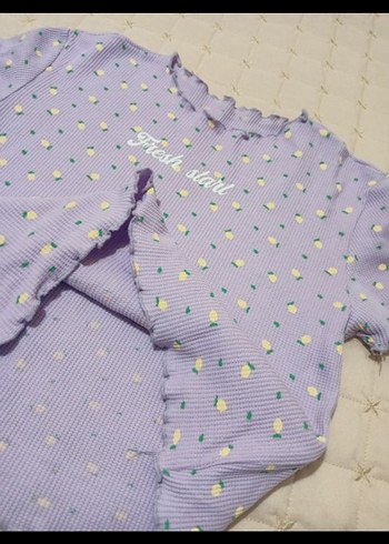 Mor Kısa Kollu Kız Örgü Tişört - Görsel 4