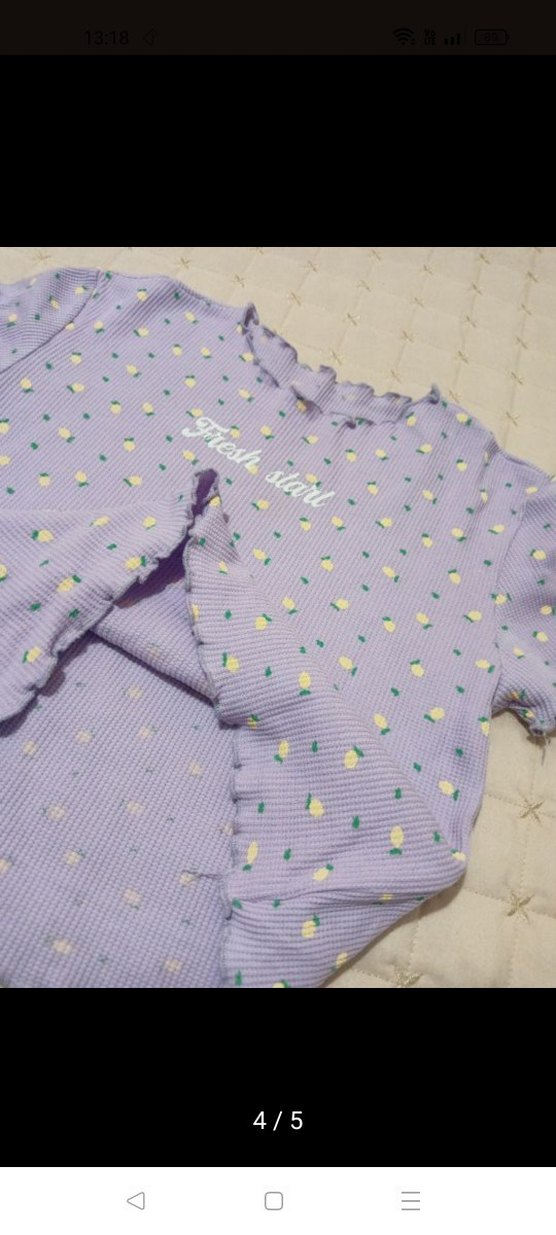 Mor Kısa Kollu Kız Örgü Tişört - Görsel 4