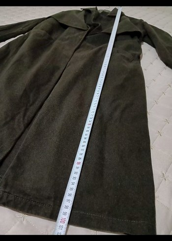 Kadın Koyu Hâki yeşil Keten Kuşaklı Uzun Trençkot - Görsel 3