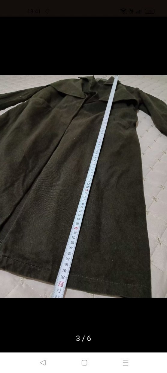 Kadın Koyu Hâki yeşil Keten Kuşaklı Uzun Trençkot - Görsel 3
