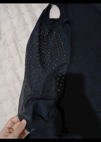 Uzun Kollu Siyah Payetli Bluz - Görsel 3