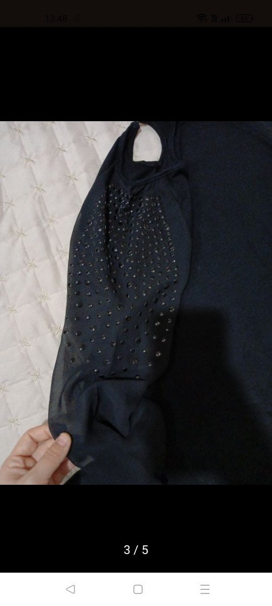 Uzun Kollu Siyah Payetli Bluz - Görsel 3