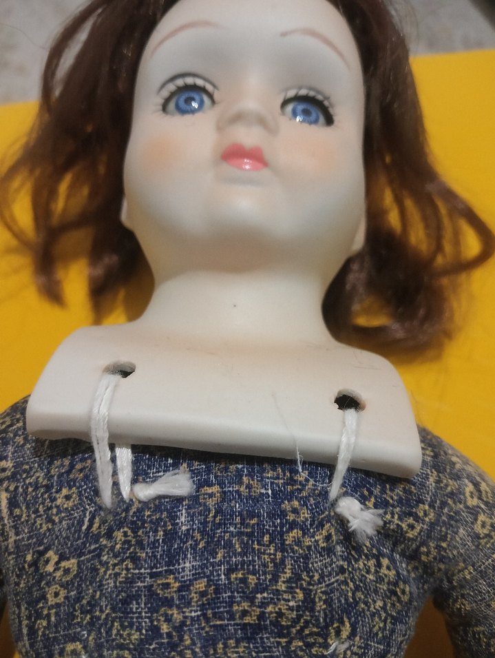 Antika porselen başlı kumaş gövdeli vintage bebek. 1930 - Görsel 4