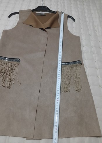 Püsküllü Bej Süet Kolsuz Kadın Yelek - Görsel 7