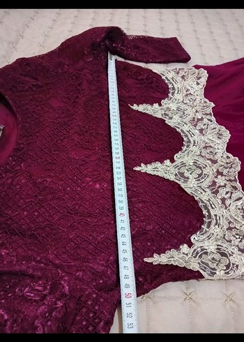 Bordo Dantel Detaylı Uzun Abiye Elbise - Görsel 5