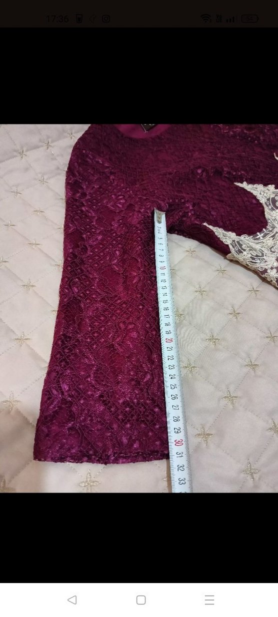 Bordo Dantel Detaylı Uzun Abiye Elbise - Görsel 4