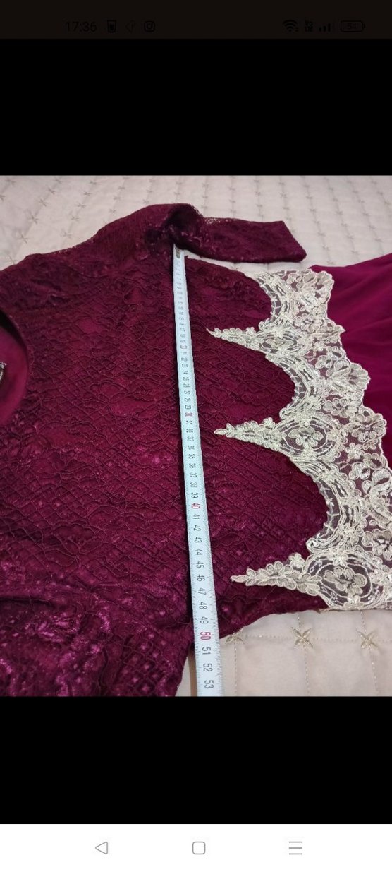 Bordo Dantel Detaylı Uzun Abiye Elbise - Görsel 5