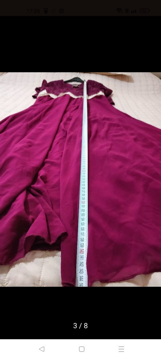 Bordo Dantel Detaylı Uzun Abiye Elbise - Görsel 3