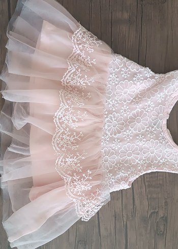 HelloBaby Dantel İşlemeli Kız Çocuk Elbise Pudra