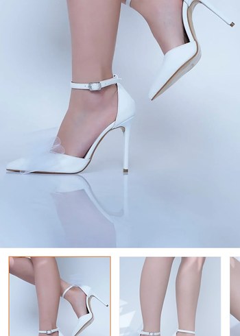 Diğer Dantel Detaylı Beyaz Stiletto Kadın Abiye Ayakkabı