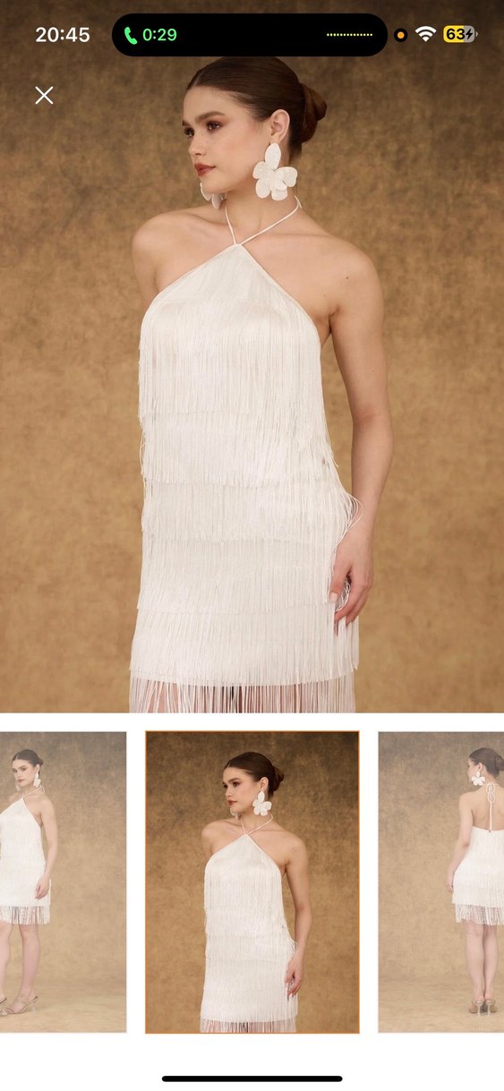 Beyaz Püsküllü Mini Straplez Elbise - Görsel 3