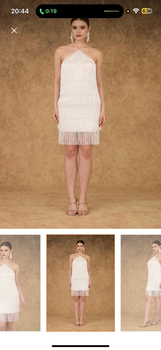 Beyaz Püsküllü Mini Straplez Elbise - Görsel 2