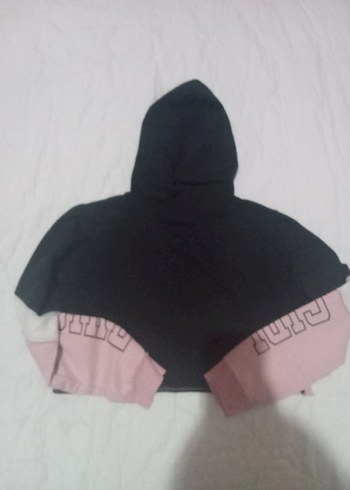 Diğer Kapüşonlu, Uzun Kollu, Pembe Baskılı Crop Sweatshirt